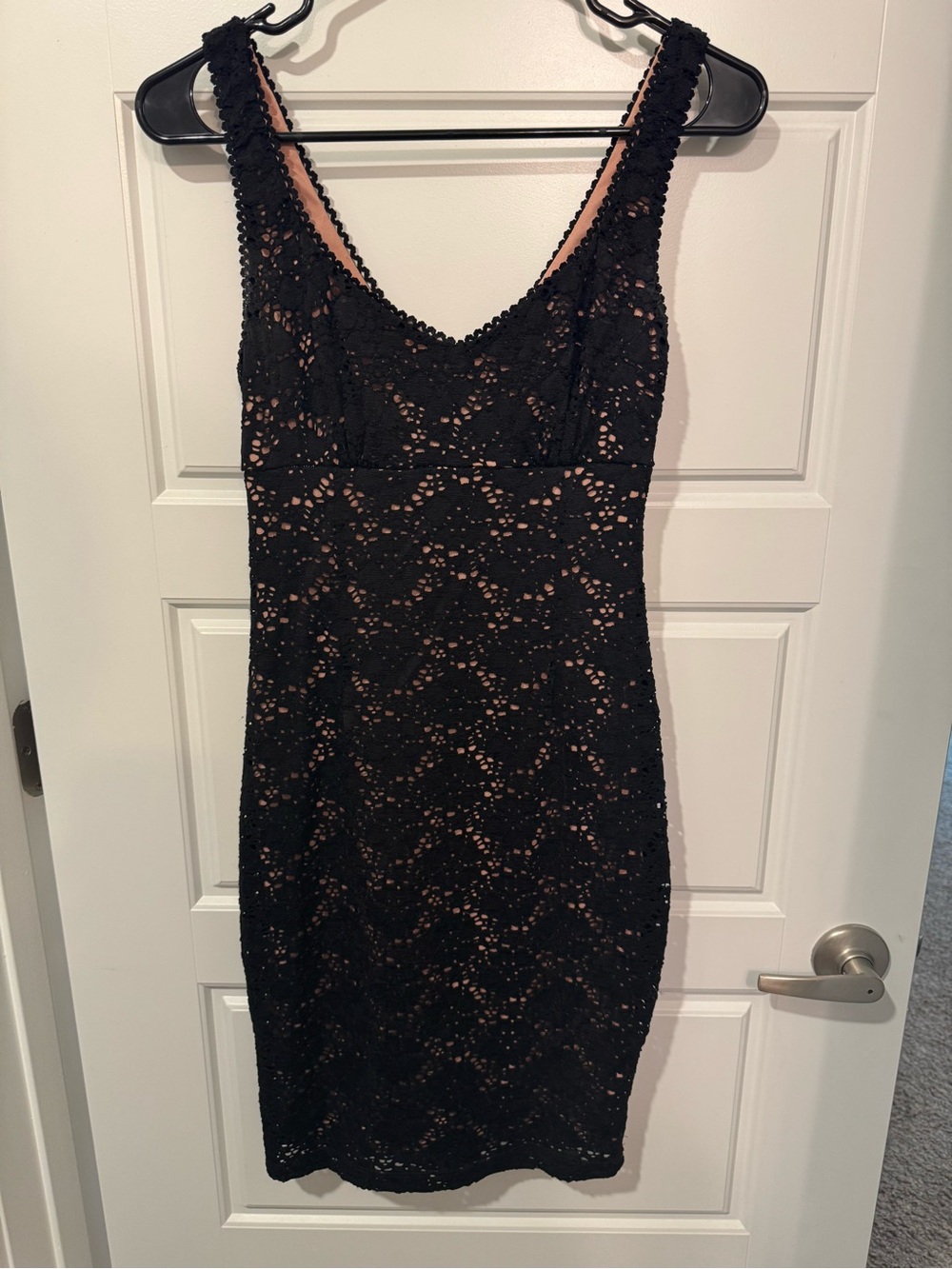 Forever 21 Black Lace Midi Dress with Nude Underlay